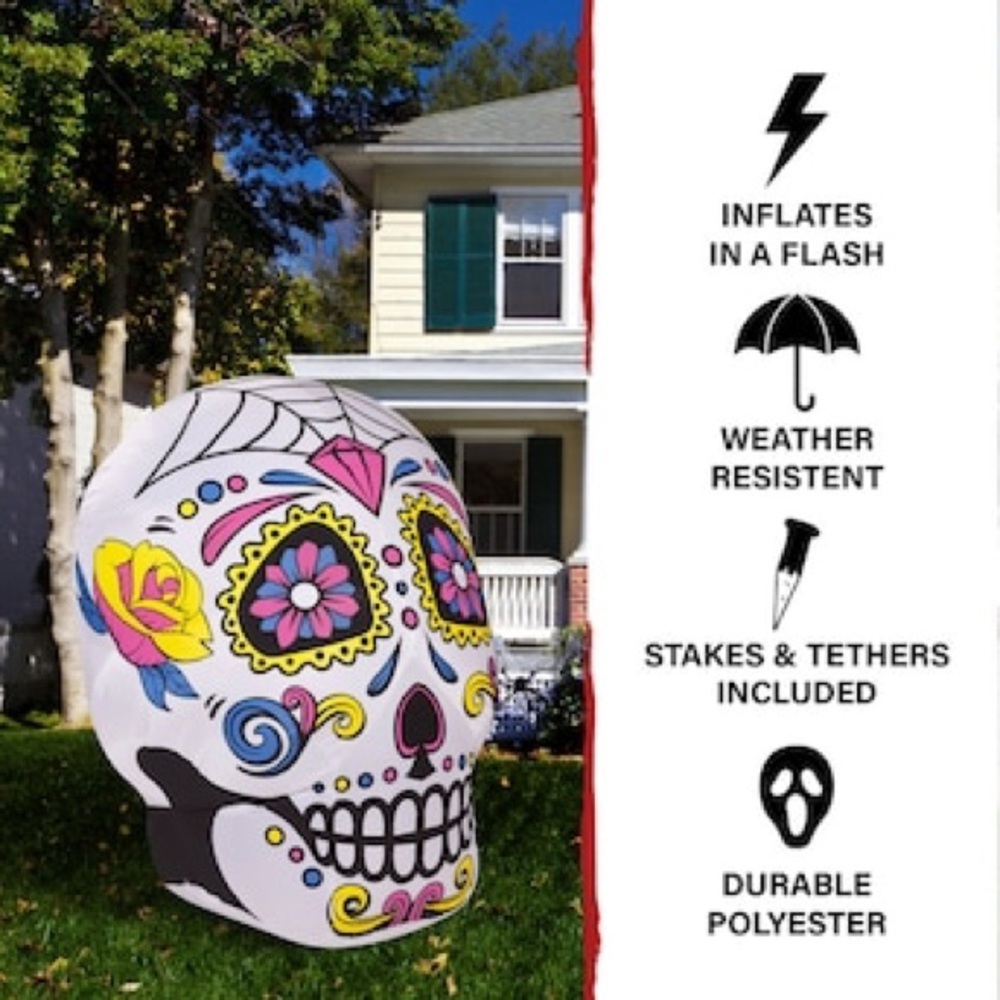 Colorful Sugar Skull Inflatable Haunted Hill Farm 6-ft Lighted Skull Inflatable